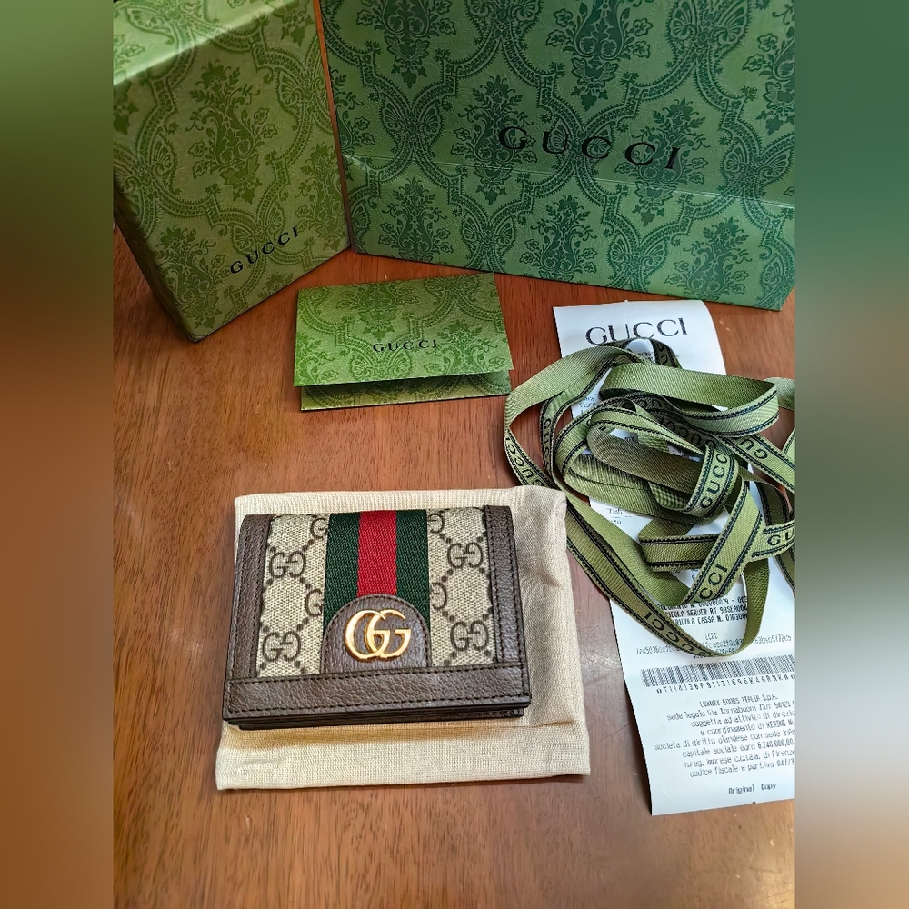 Gucci Ophidia Card Case Wallet with Green and Red Stripe